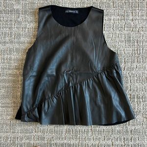 Zara knit leather ruffle tank top